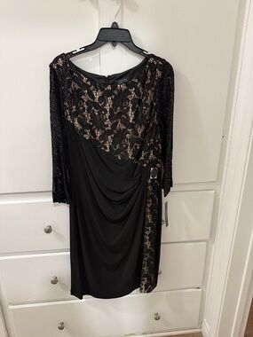 Tahari Black Lace Draped Cocktail Dress -